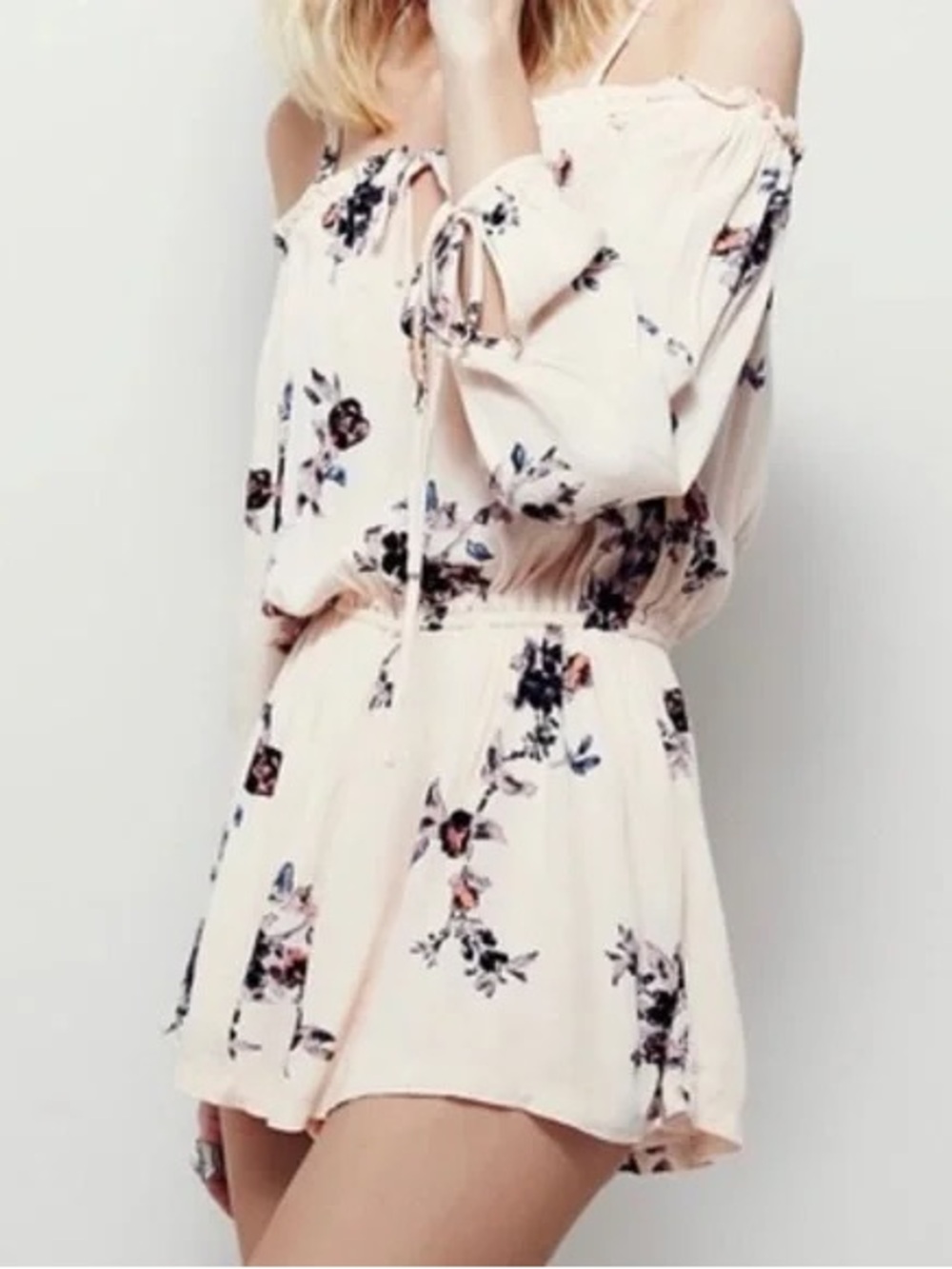 Free People Peach Pink So Divine Floral-Accent Off-Shoulder Romper